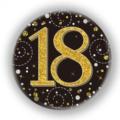 Black & Gold Fizz 18 Birthday Badge (75mm) Pk 1