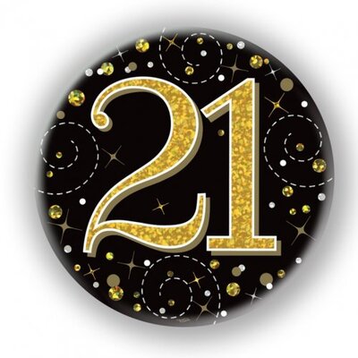 Black & Gold Fizz 21 Birthday Badge (75mm) Pk 1