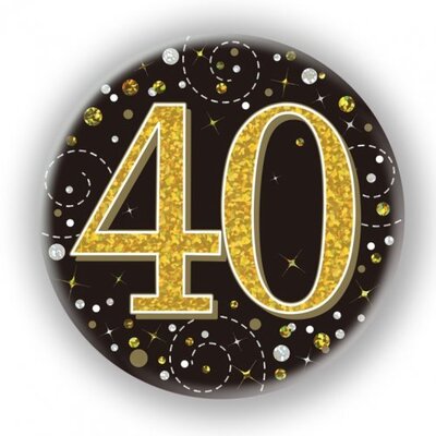 Black & Gold Fizz 40 Birthday Badge (75mm) Pk 1