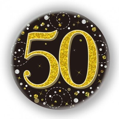 Black & Gold Fizz 50 Birthday Badge (75mm) Pk 1