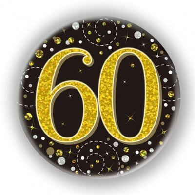 Black & Gold Fizz 60 Birthday Badge (75mm) Pk 1