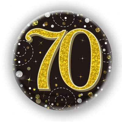 Black & Gold Fizz 70 Birthday Badge (75mm) Pk 1