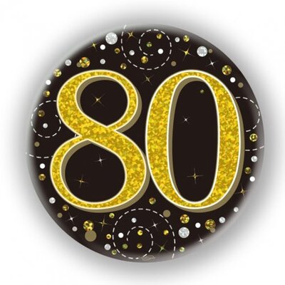 Black & Gold Fizz 80 Birthday Badge (75mm) Pk 1