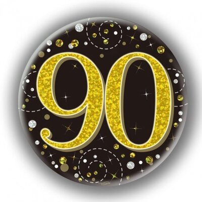 Black & Gold Fizz 90 Birthday Badge (75mm) Pk 1