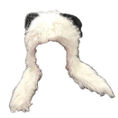 White & Black Long Fur Panda Hat with Ears