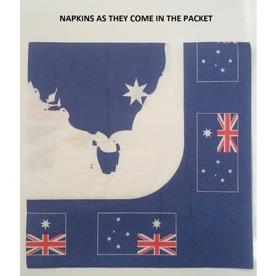 Aussie Map & Flags Australia Day Lunch Napkins Pk 20