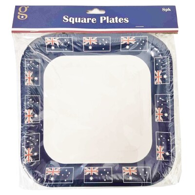 Australia Day Flag Border Square Paper Plates 24cm Pk 8