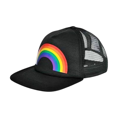 Black Hat Cap with Printed Rainbow