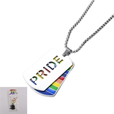 Rainbow Pride Dog Tags on Chain Necklace (Pk 1)