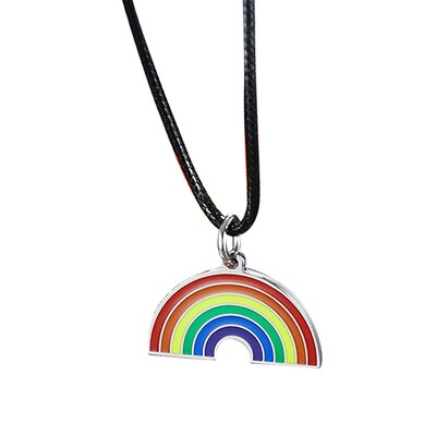 Metal Rainbow Pendant on Black Cord Necklace