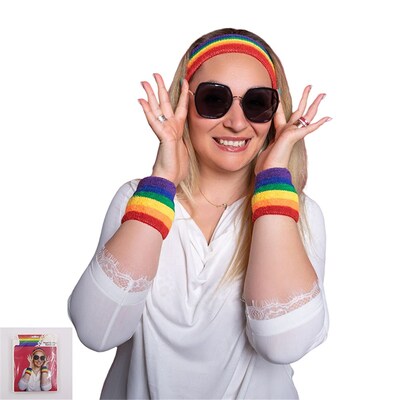 Rainbow Headband and Wristband Set (3 Pieces)