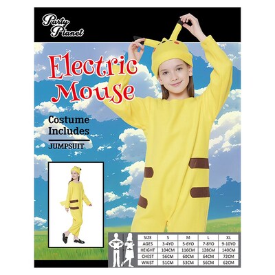 Child Yellow Electric Mouse Jumpsuit Costume (Medium, 5-6 Yrs)
