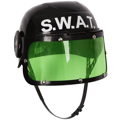 Child Black Plastic Police SWAT Helmet with Visor