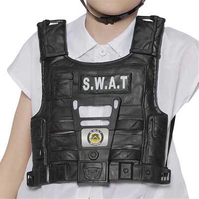 Child Black Plastic Police SWAT Costume Vest