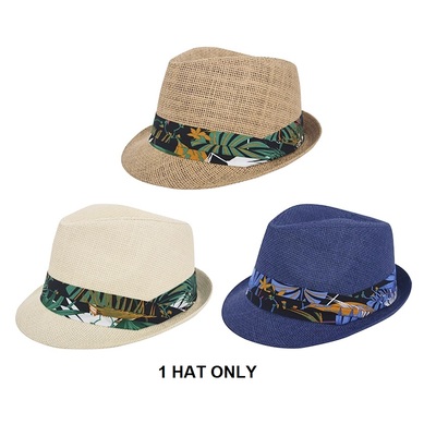 Assorted Colour Woven Beach Fedora Hat (Pk 1)