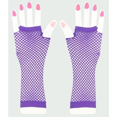 Long Purple Fingerless Fishnet Gloves