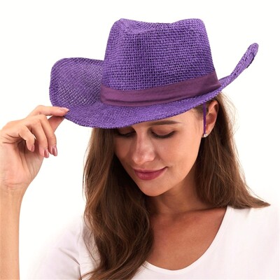 Purple Woven Burlap Cowboy Hat 