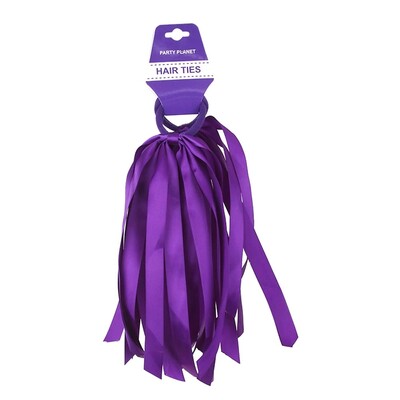 Purple Hair Ties with Ribbons Pk 2 School Carnivals