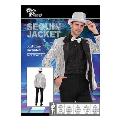 Adult Silver Sequin Costume Blazer Jacket (Medium)