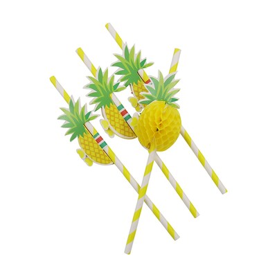 Tropical Honeycomb Pineapple Paper Straws (Pk 12)
