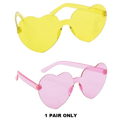 Pink or Yellow Heart Shaped Party Glasses (Pk 1)
