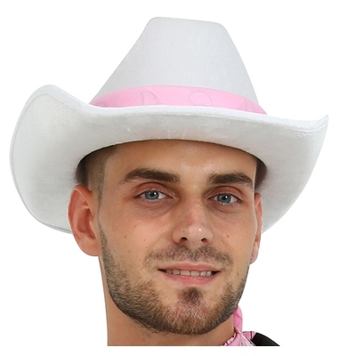 White Cowgirl Cowboy Hat with Pink Bandanna