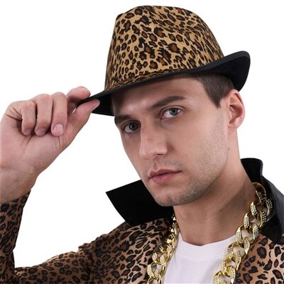 Leopard Print Fedora Hat 1980s 1990s Gangsta 