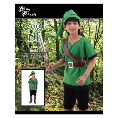 Child Wood Elf Costume with Hat & Boot Covers | Size Large 7–8 Years Fantasy Dress Up