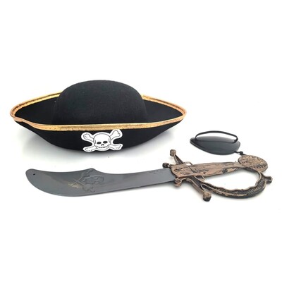 Child Pirate Hat Eye Patch Sword Costume Kit