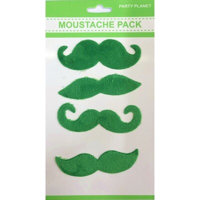 Green Self-Adhesive Moustache Pk4 St Patricks Day
