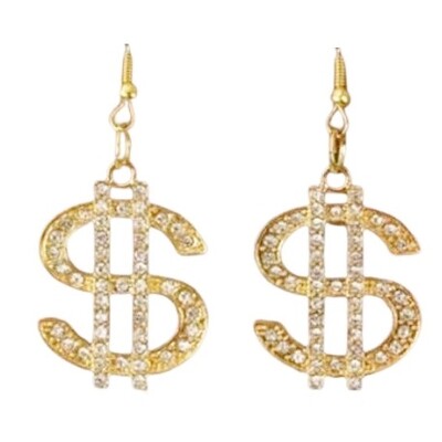 Gold Bling Dollar Signs Earrings 1 Pair