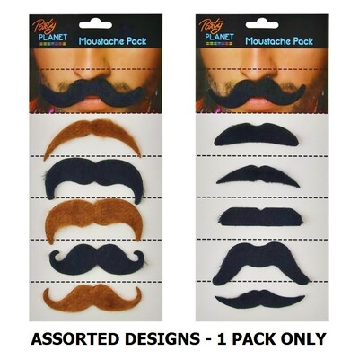 Black Brown Moustache Pack 6 Pieces