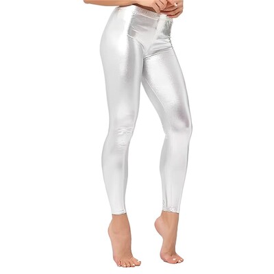 Silver Metallic 1980s Footless Tights Leggings