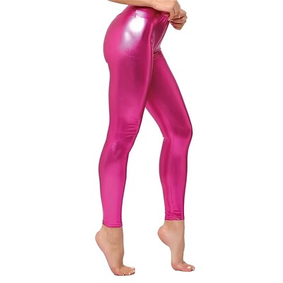 Hot Pink Metallic 1980s Footless Tights Leggings