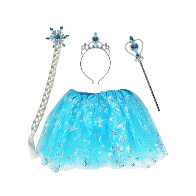 Kids Ice Princess Dress Up Set 4 Piece | Tutu, Tiara, Wand & Hair Braid Costume