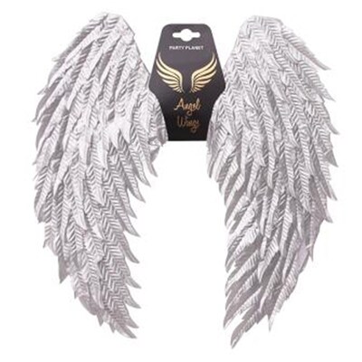 Adult Metallic Silver Leaf Angel Wings 60x45cm