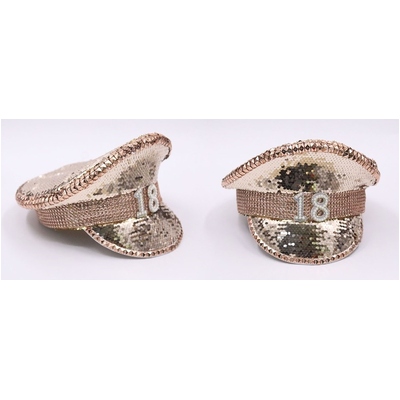 Rose Gold Sequin 18th Birthday Police Hat with Studs & Gems