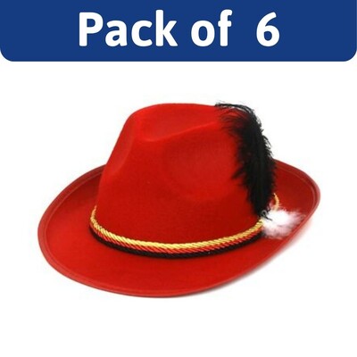 Oktoberfest Red Trilby Hat Pack of 6│German Bavarian Trenker Hat Adult Costume Accessory