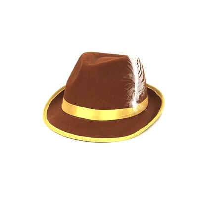 Oktoberfest German Brown Trenker Hat │ Bavarian Felt Hat with Feather Adult Costume Accessory