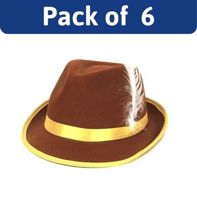 Oktoberfest German Brown Trenker Hat Pack of 6 │ Bavarian Felt Hat with Feather Adult Costume Accessory