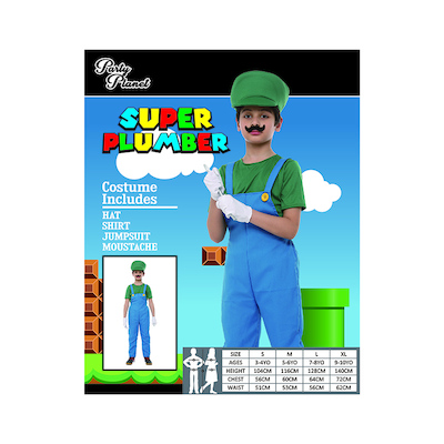 Child Green Super Plumber Boy Costume (Large, 7-8 Yrs) Pk 1