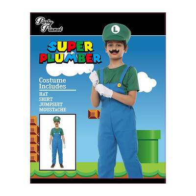 Child Green Super Plumber Boy Costume (XX Large, 11-12 Yrs)
