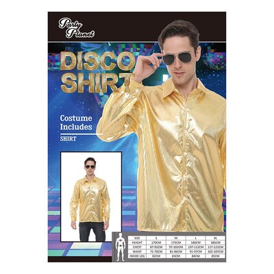Adult Gold Sequin Disco Shirt Costume (Large, 107-112)