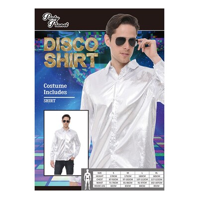 Adult Silver Sequin Disco Shirt Costume (Medium, 97-102)