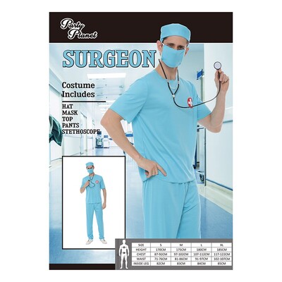 Adult Men's Surgeon Doctor Scrubs Costume Medium | 5 Piece Medical Fancy Dress Set