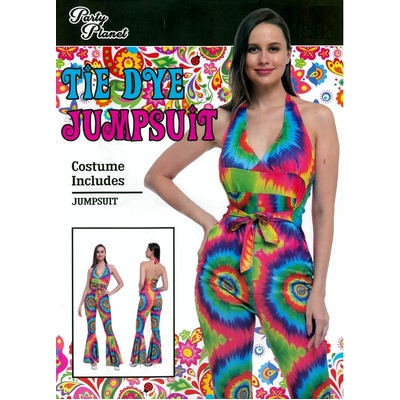 Adult Hippie Tie Dye Jumpsuit Costume (Large, 16-18)