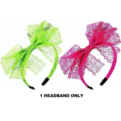 Pink or Green 1980's Lace Costume Headband (Pk 1)