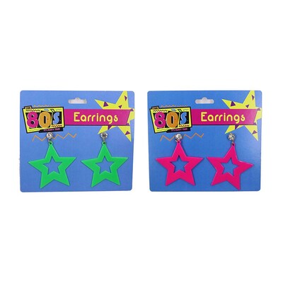 Assorted Fluoro 80's Neon Star Earrings (2 Pairs)