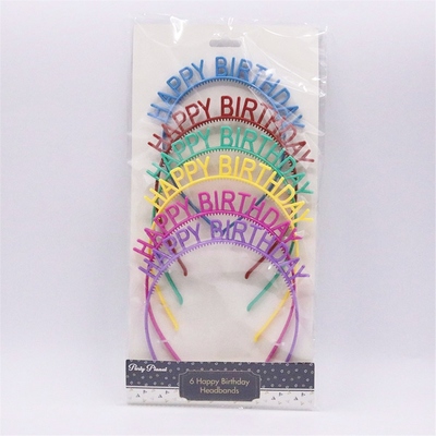 Multicolour Plastic Happy Birthday Headbands (Pk 6)