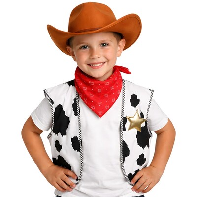Child Cowboy Cowgirl Dress Up Kit 3 Piece | Hat, Vest & Bandana Costume Set